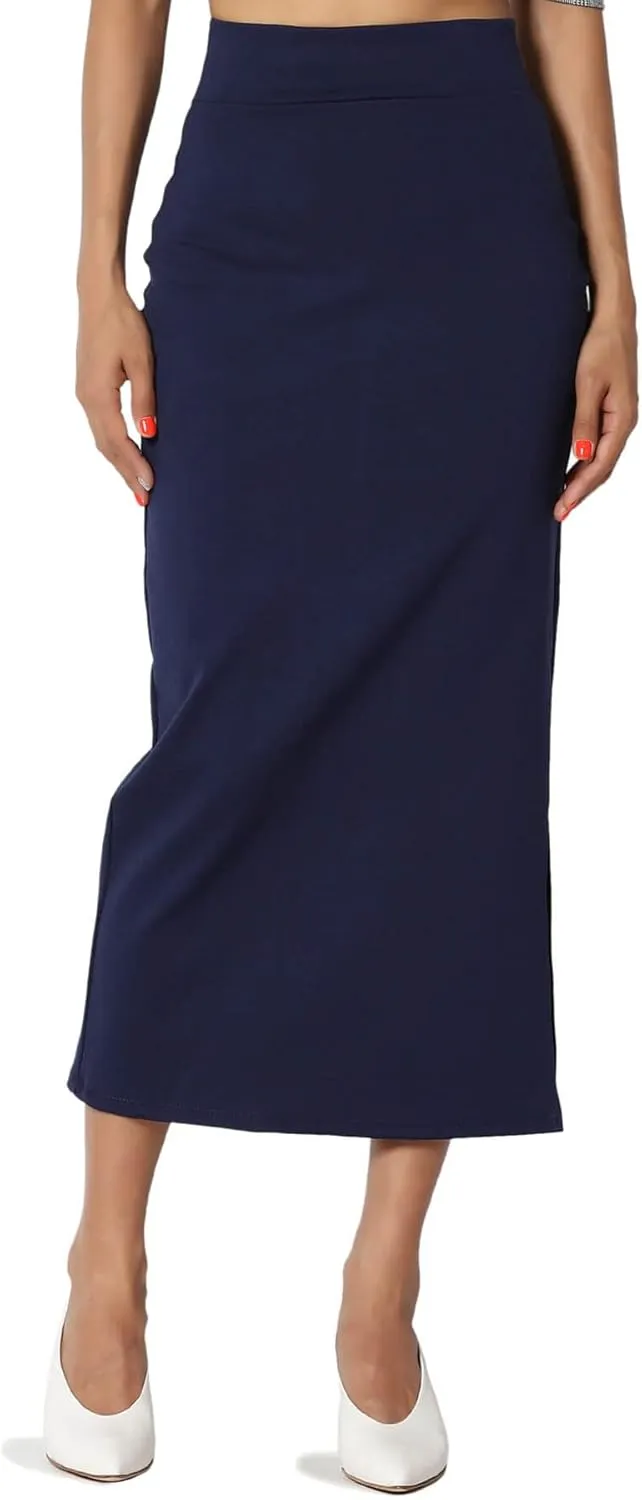 TheMogan Side Slit High Waist Stretch Ponte Knit Mid Calf Long Pencil Skirt