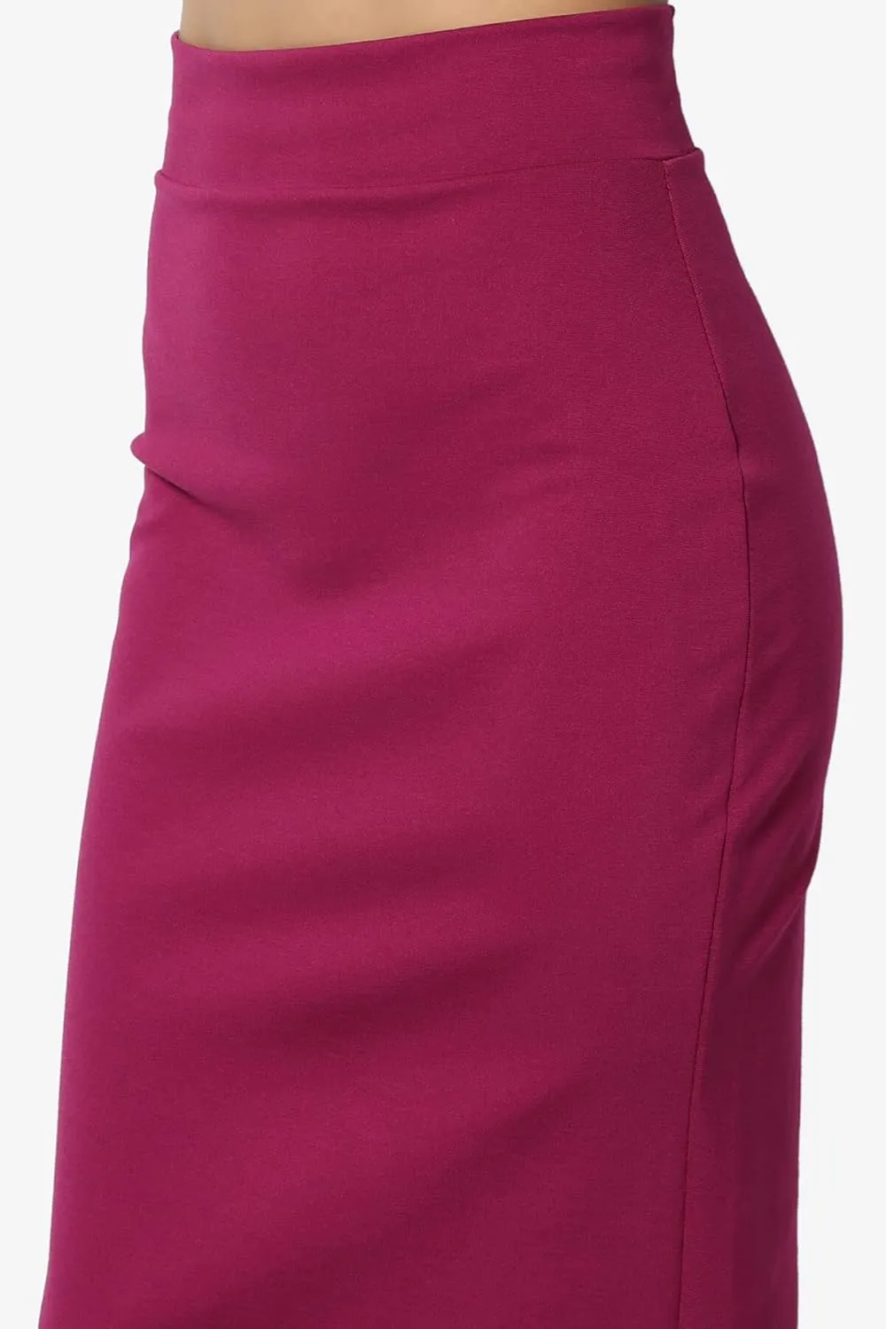 TheMogan Side Slit High Waist Stretch Ponte Knit Mid Calf Long Pencil Skirt