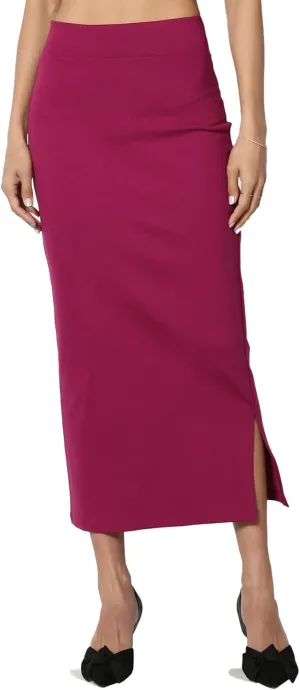 TheMogan Side Slit High Waist Stretch Ponte Knit Mid Calf Long Pencil Skirt