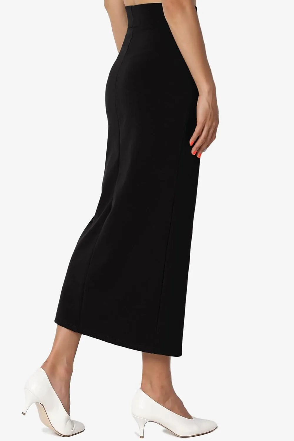TheMogan Side Slit High Waist Stretch Ponte Knit Mid Calf Long Pencil Skirt