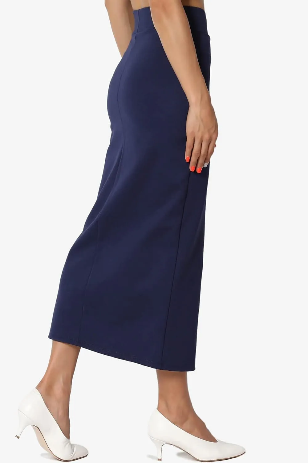 TheMogan Side Slit High Waist Stretch Ponte Knit Mid Calf Long Pencil Skirt
