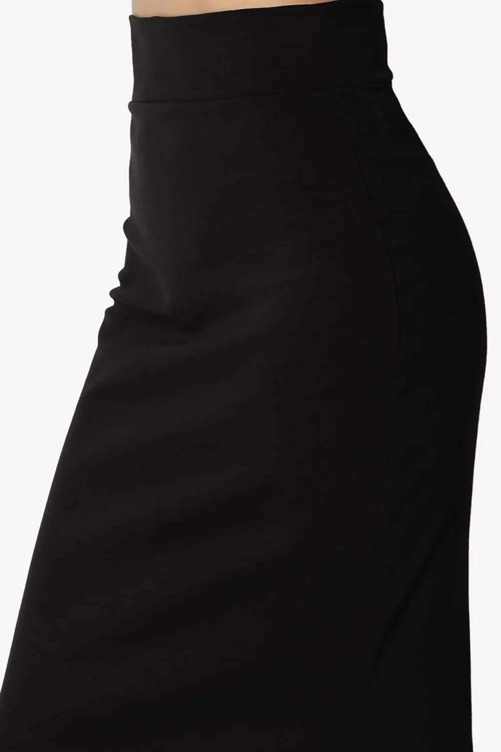 TheMogan Side Slit High Waist Stretch Ponte Knit Mid Calf Long Pencil Skirt