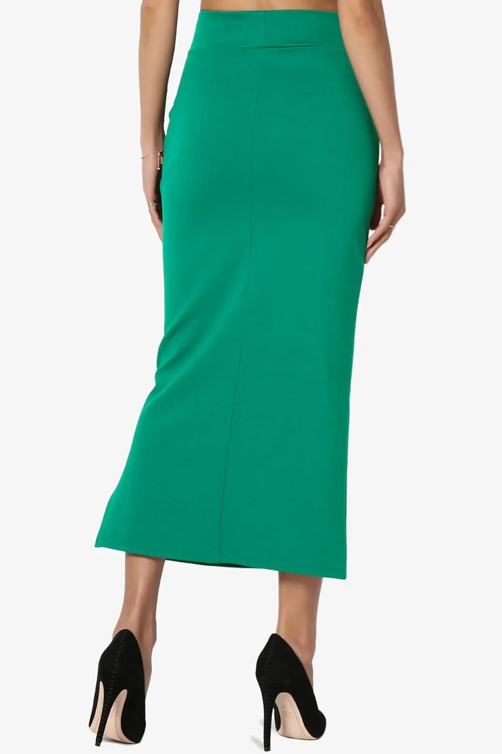 TheMogan Side Slit High Waist Stretch Ponte Knit Mid Calf Long Pencil Skirt
