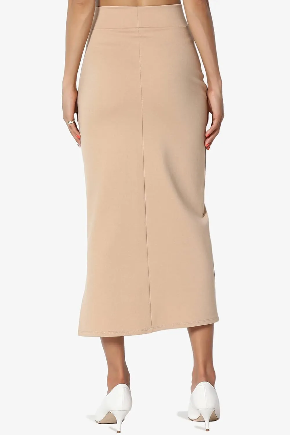 TheMogan Side Slit High Waist Stretch Ponte Knit Mid Calf Long Pencil Skirt