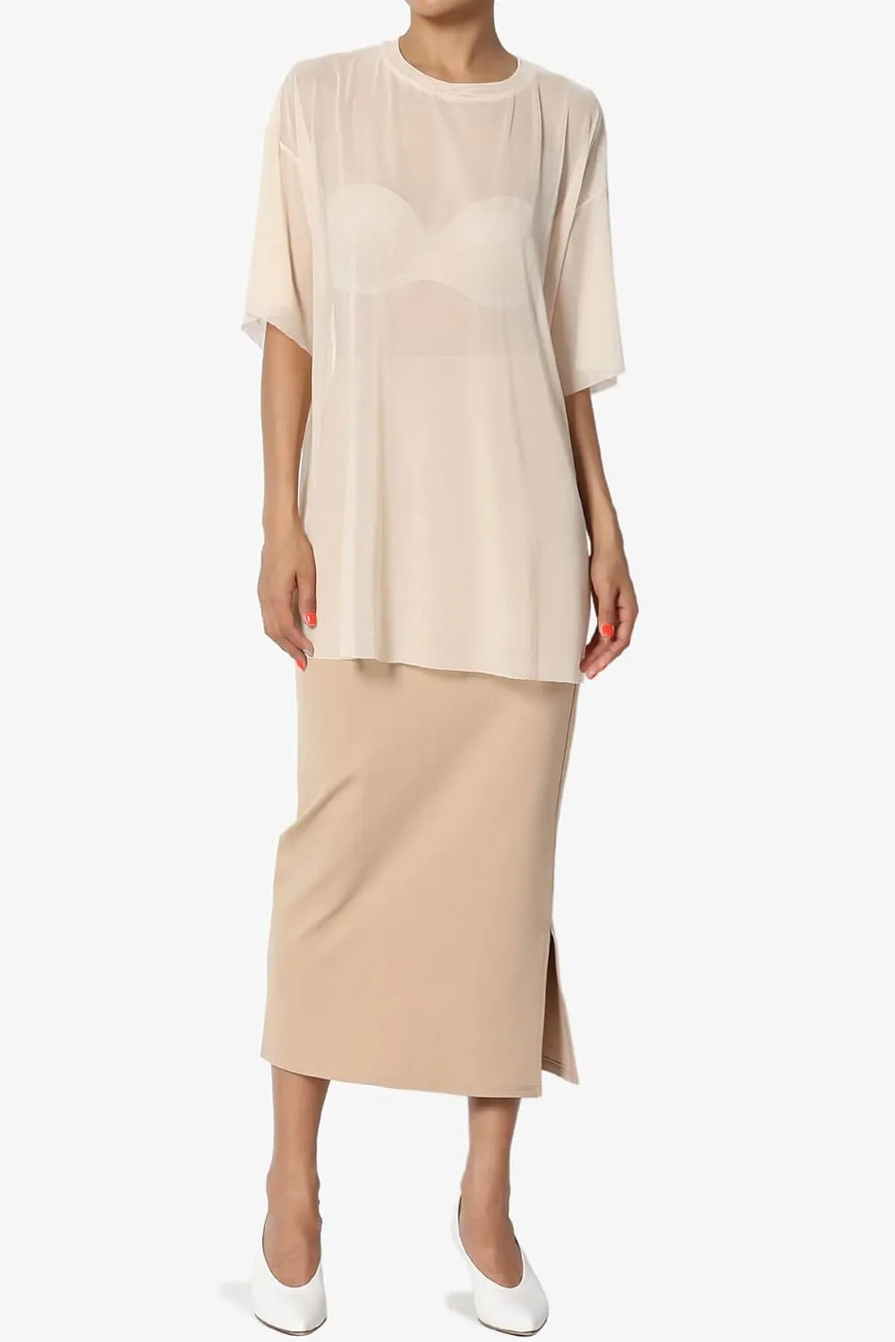 TheMogan Side Slit High Waist Stretch Ponte Knit Mid Calf Long Pencil Skirt