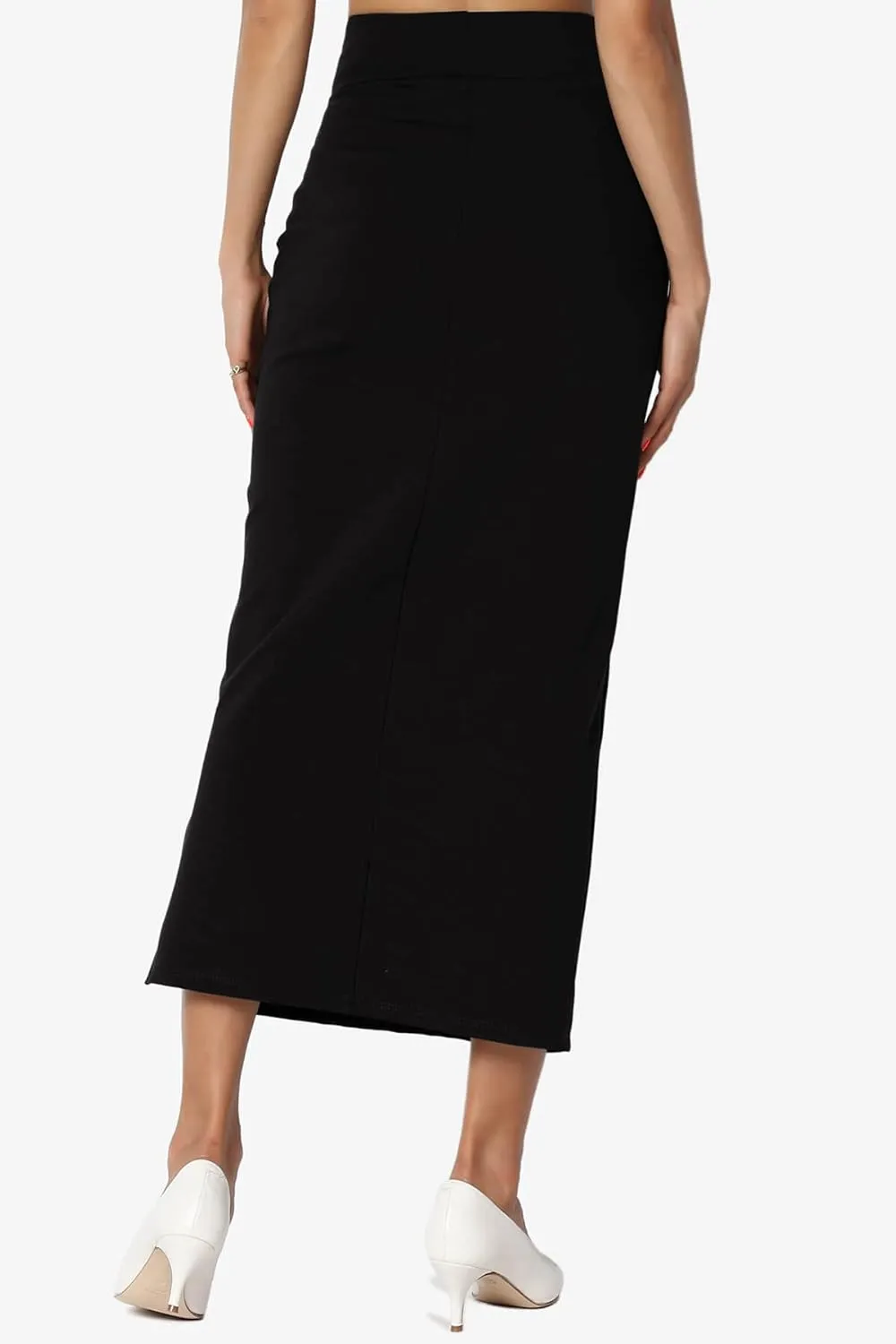 TheMogan Side Slit High Waist Stretch Ponte Knit Mid Calf Long Pencil Skirt