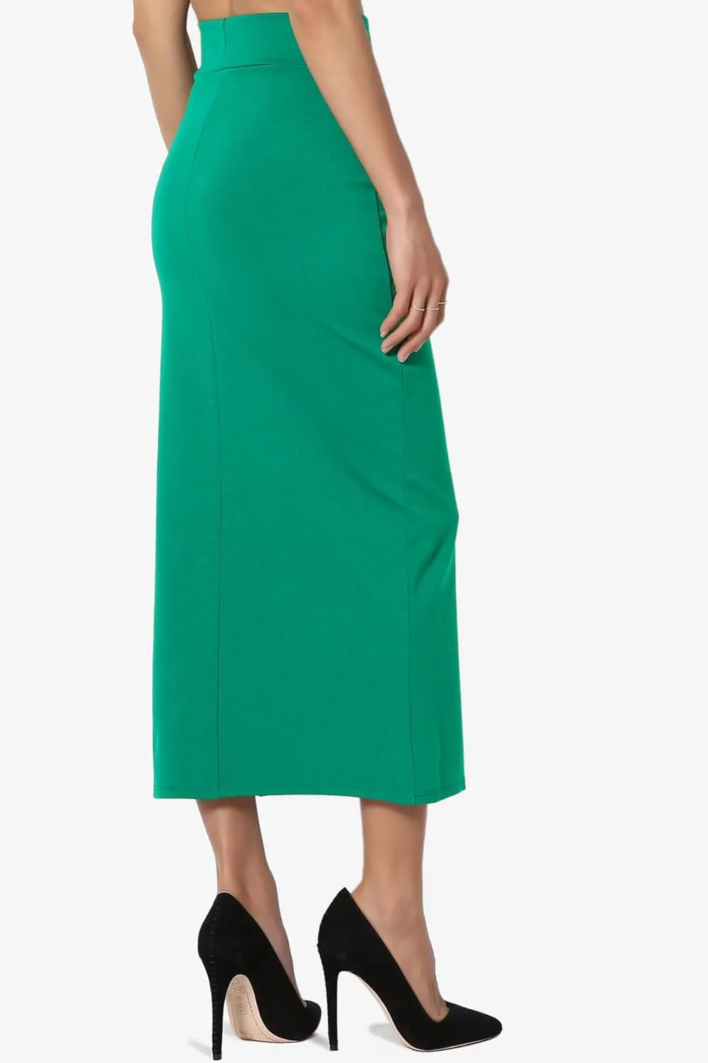 TheMogan Side Slit High Waist Stretch Ponte Knit Mid Calf Long Pencil Skirt
