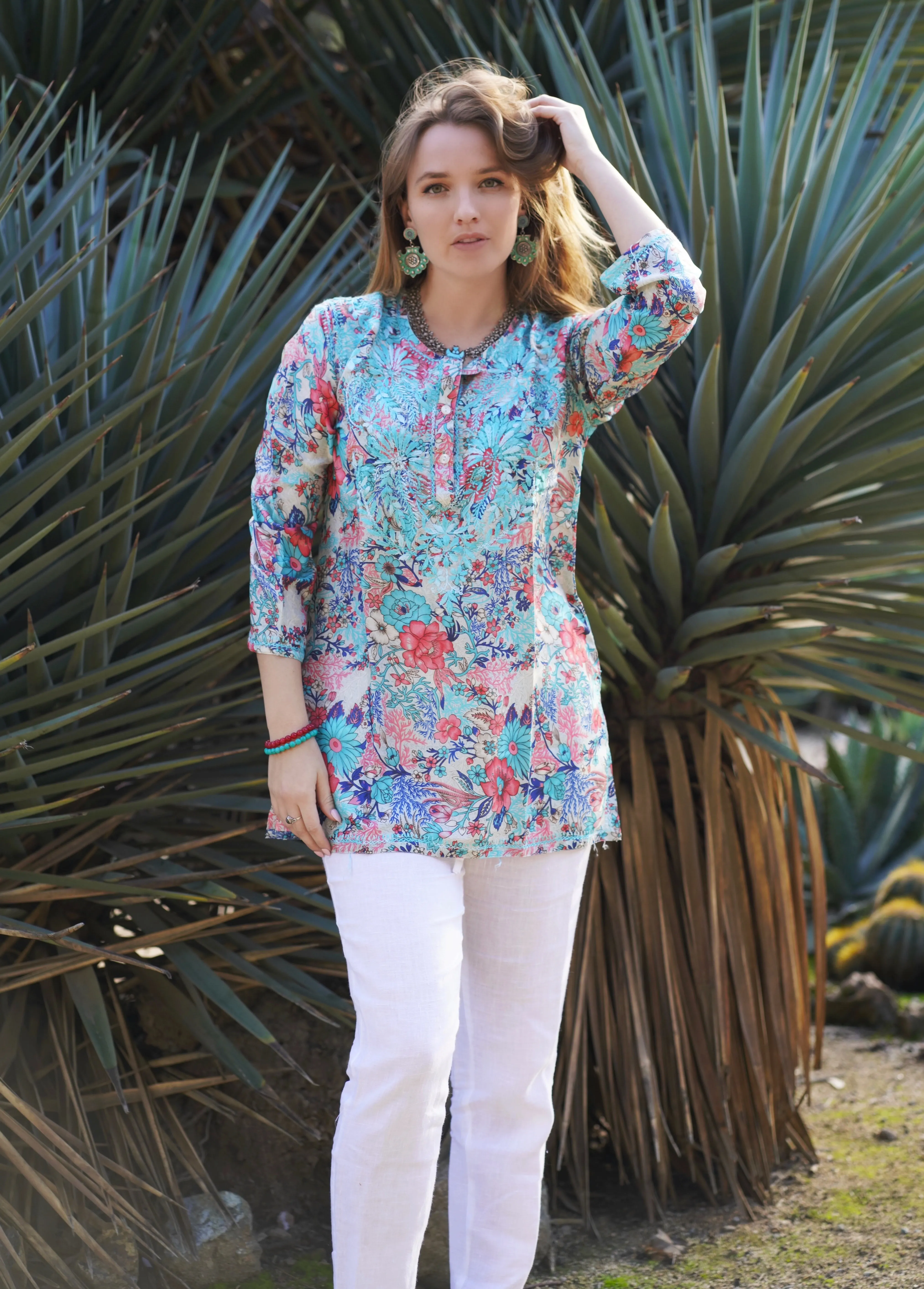Turq Coral Tunic /KDC Emb.