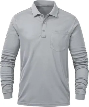 Tyhengta Men's Polo Shirt Long Sleeve Quick Dry Athletic Performance Shirts Pique Golf Shirt