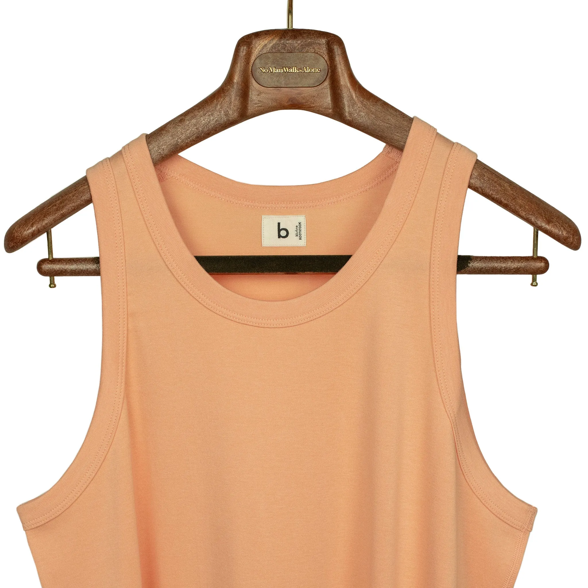 U-neck tank top in pale apricot cotton and silk jersey