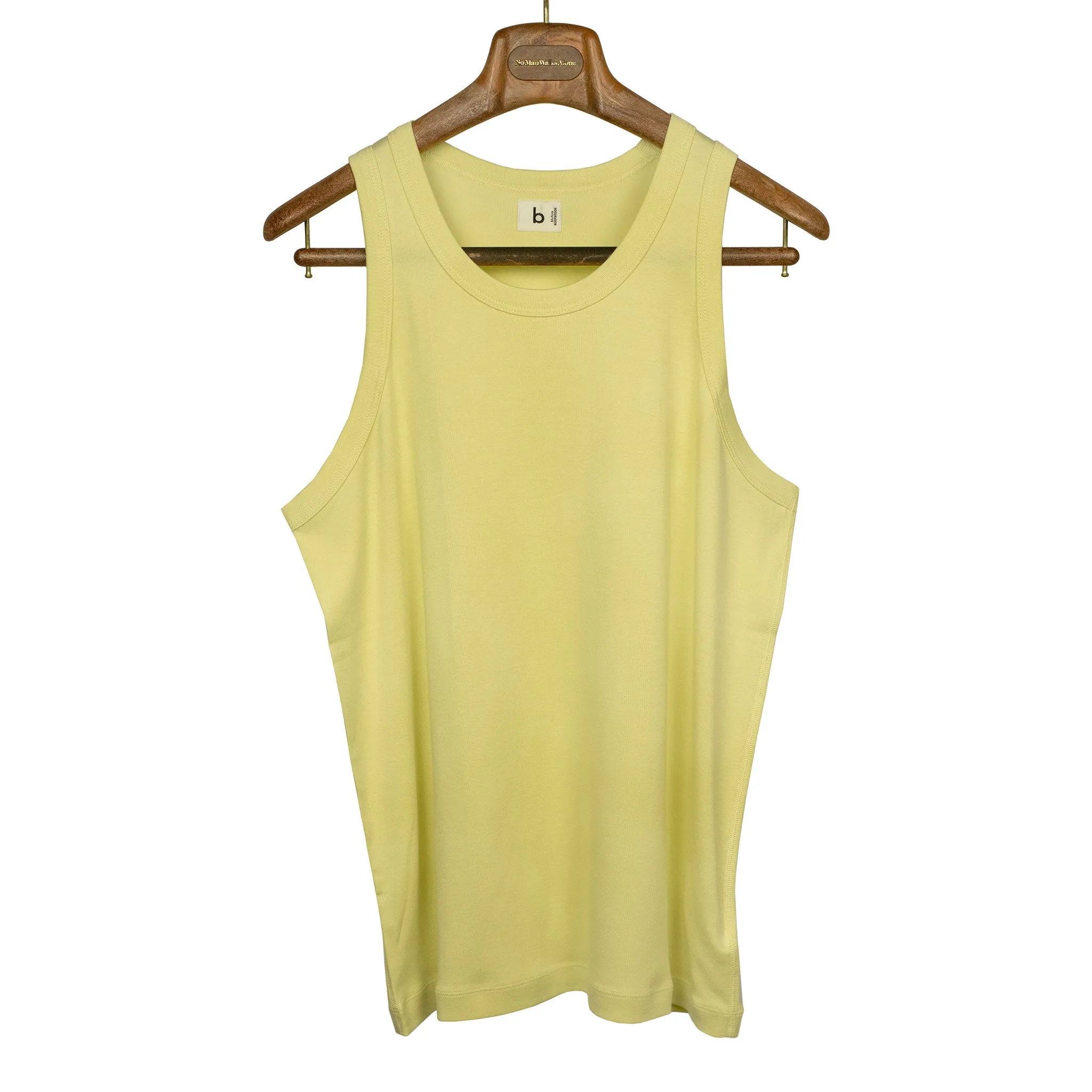U-neck tank top in smoke yellow cotton and silk jersey