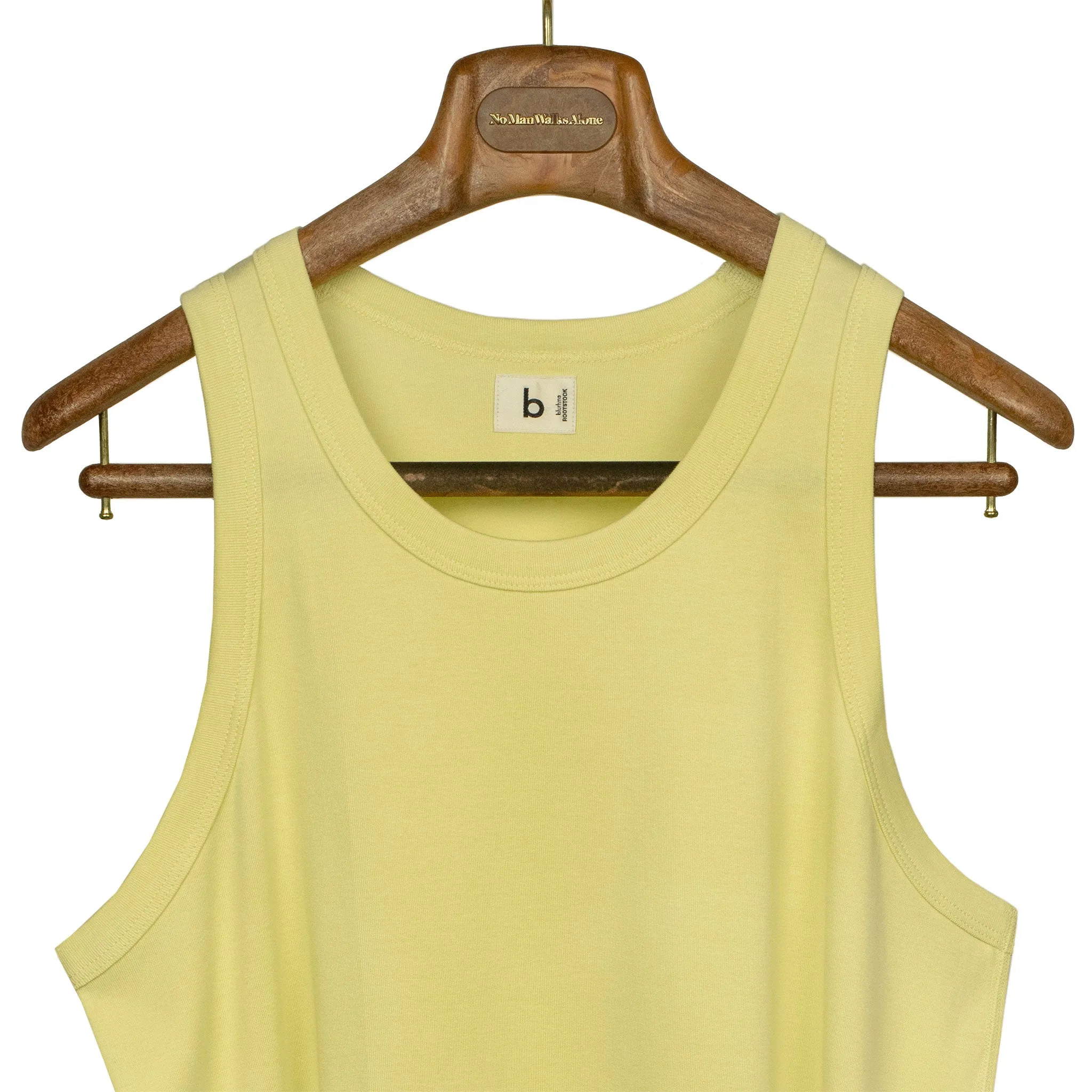 U-neck tank top in smoke yellow cotton and silk jersey