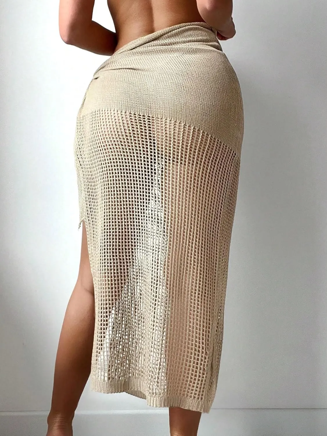 Verdusa Women's Tie Side Hollow Out Beach Swimsuit Crochet Sarong Wrap Cover Up Skirt