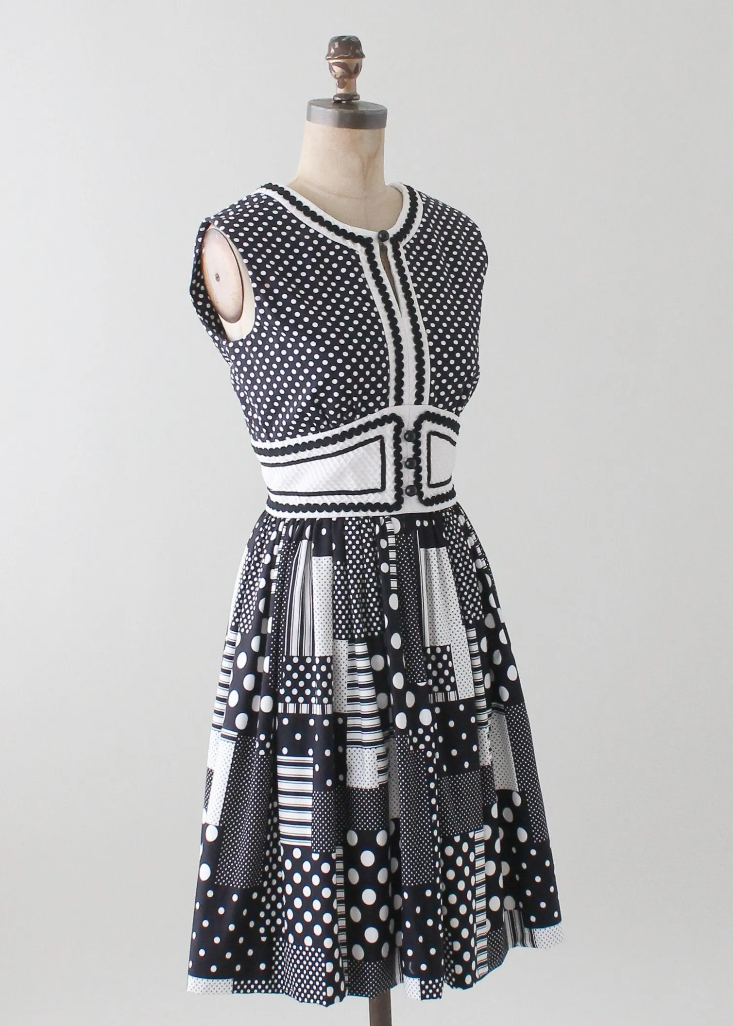 Vintage 1960s Black and White Patchwork Dress