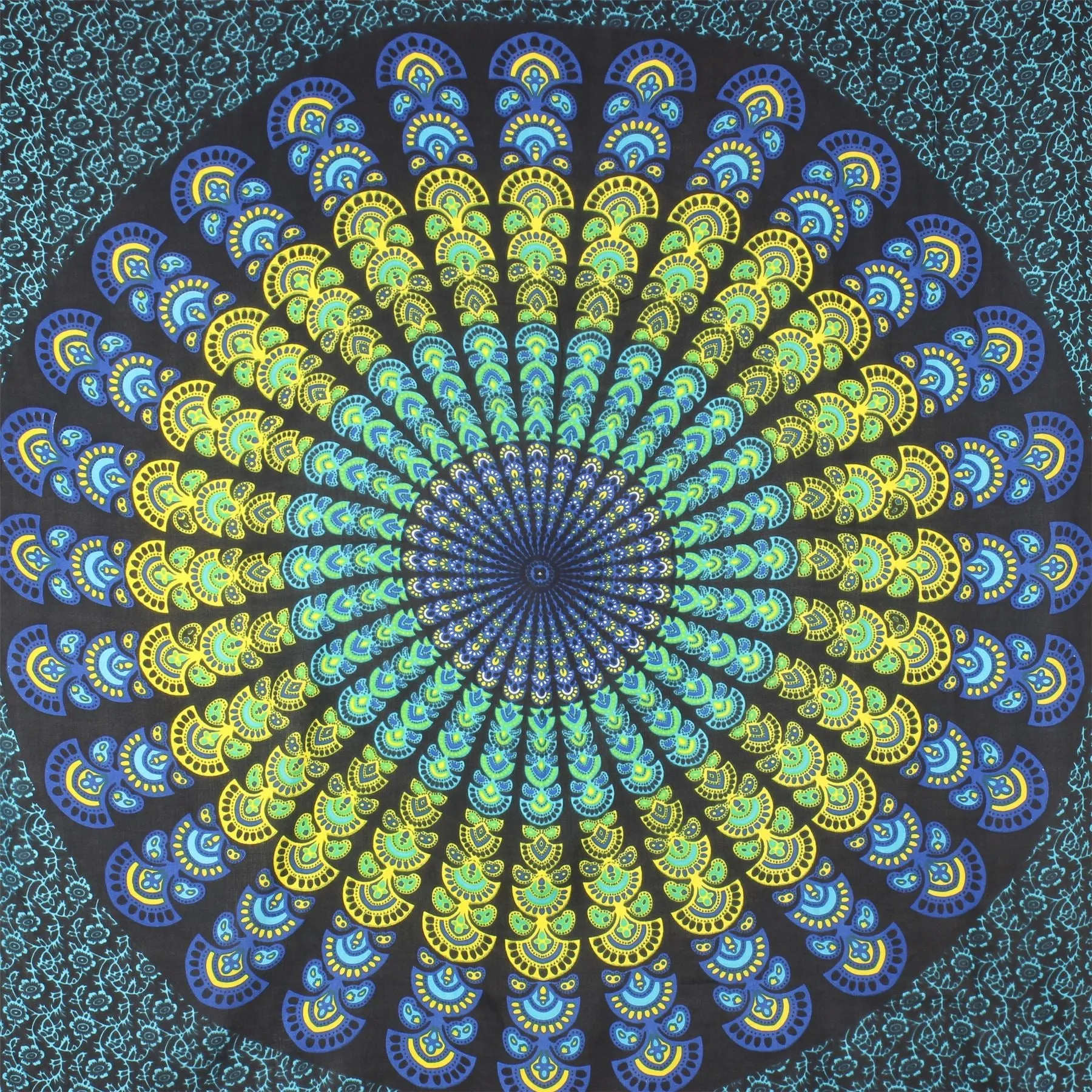 Viscose Rayon Sarong - Mandala - Black & Blue