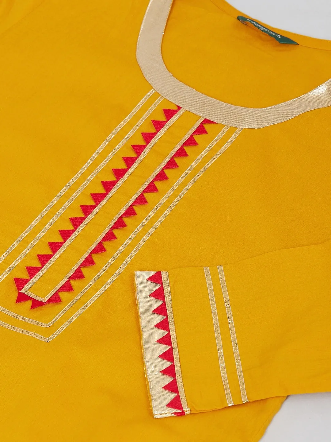 Women Mustard & Red Solid Kurta With Skirt & Dupatta