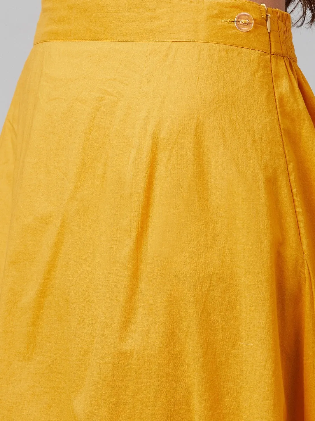 Women Mustard & Red Solid Kurta With Skirt & Dupatta