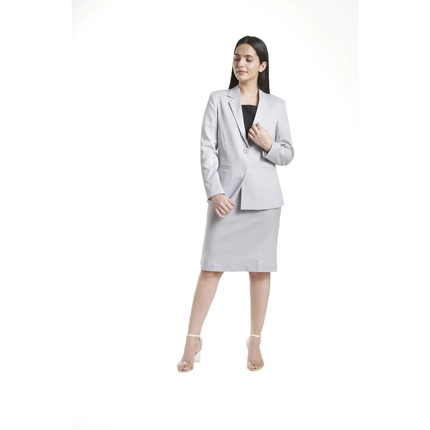Women's Business Formal Grey Poly Cotton Skirt Suit
