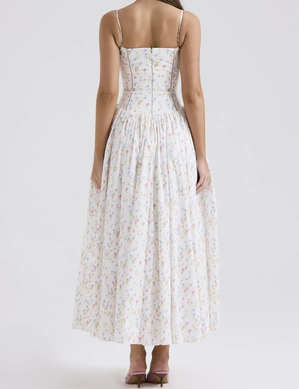 Women's Casual Bohemian Floral Printed Strapless Backless Beach Party A-Line Flowy Long Maxi Dress Summer