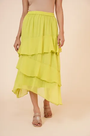Women's Chiffon Ruffle Skirt with elastic in Lime Green