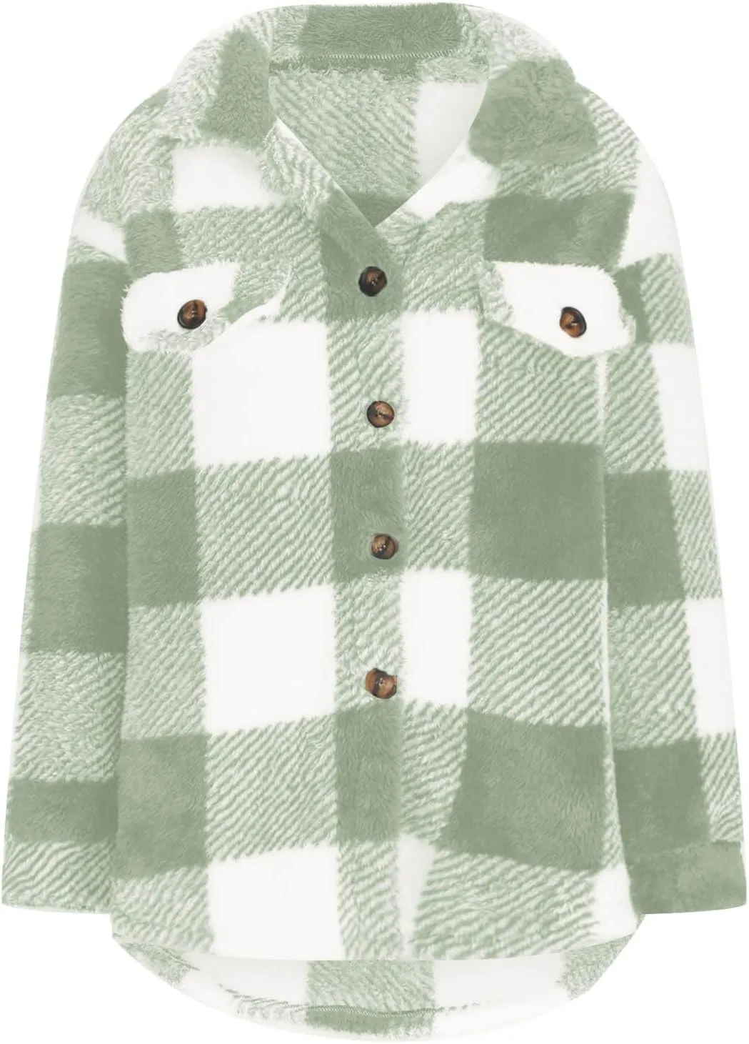 Womens Fleece Plaid Shackets Lapel Button Down Jackets Casual Long Sleeve Flannel Shirts Trendy Clothes Fall Winter