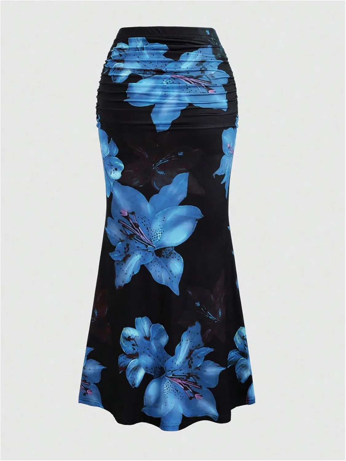 Women's Floral Print Maxi Skirt Ruffle Hem Ruched Fishtail Bodycon Long Skirts Vacation Going Out Outfits