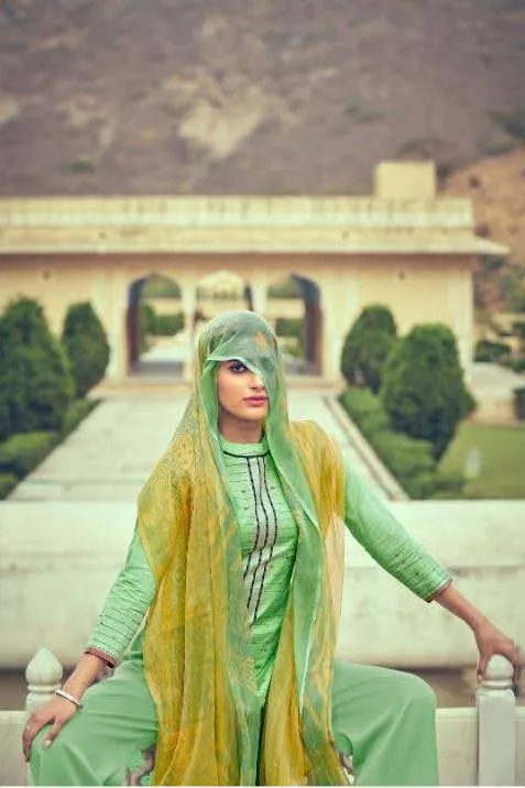 Women's Green Unstitched Cotton Salwar Suit Dress Material