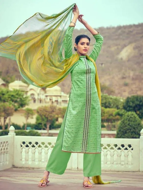 Women's Green Unstitched Cotton Salwar Suit Dress Material
