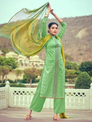 Women's Green Unstitched Cotton Salwar Suit Dress Material