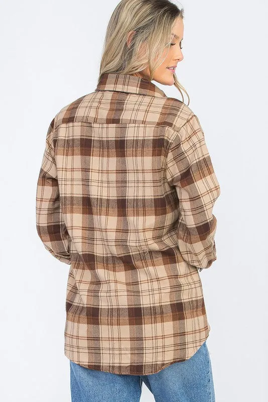 Womens Long Sleeve Checkered Boyfriend Flannel