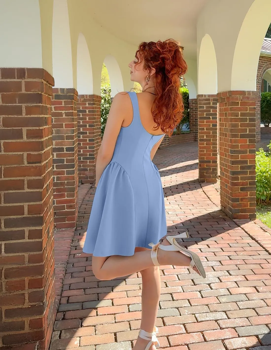 ZESICA Women's 2025 Summer Sleeveless Cocktail Mini Dress Boat Neck Backless Swing A Line Wedding Club Party Short Dresses